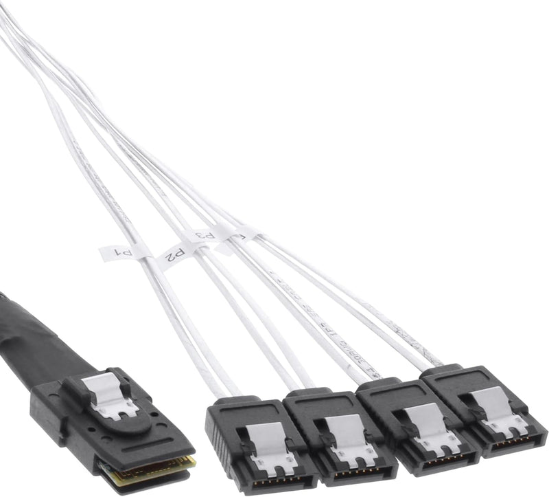 InLine 27620 SAS Anschlusskabel, Mini-SAS SFF-8087 an 4x SATA, 1:1, OCR, 0,5m