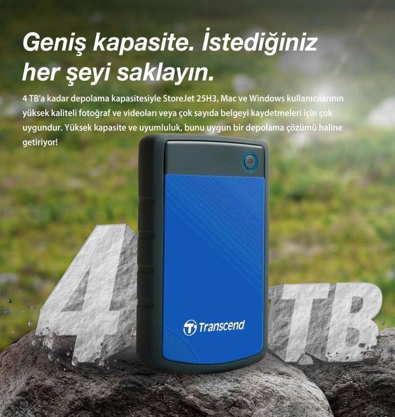 Transcend TS4TSJ25H3B 4TB portable Festplatte (HDD) in grau/blau mit Backup-Funktion (Datensicherung