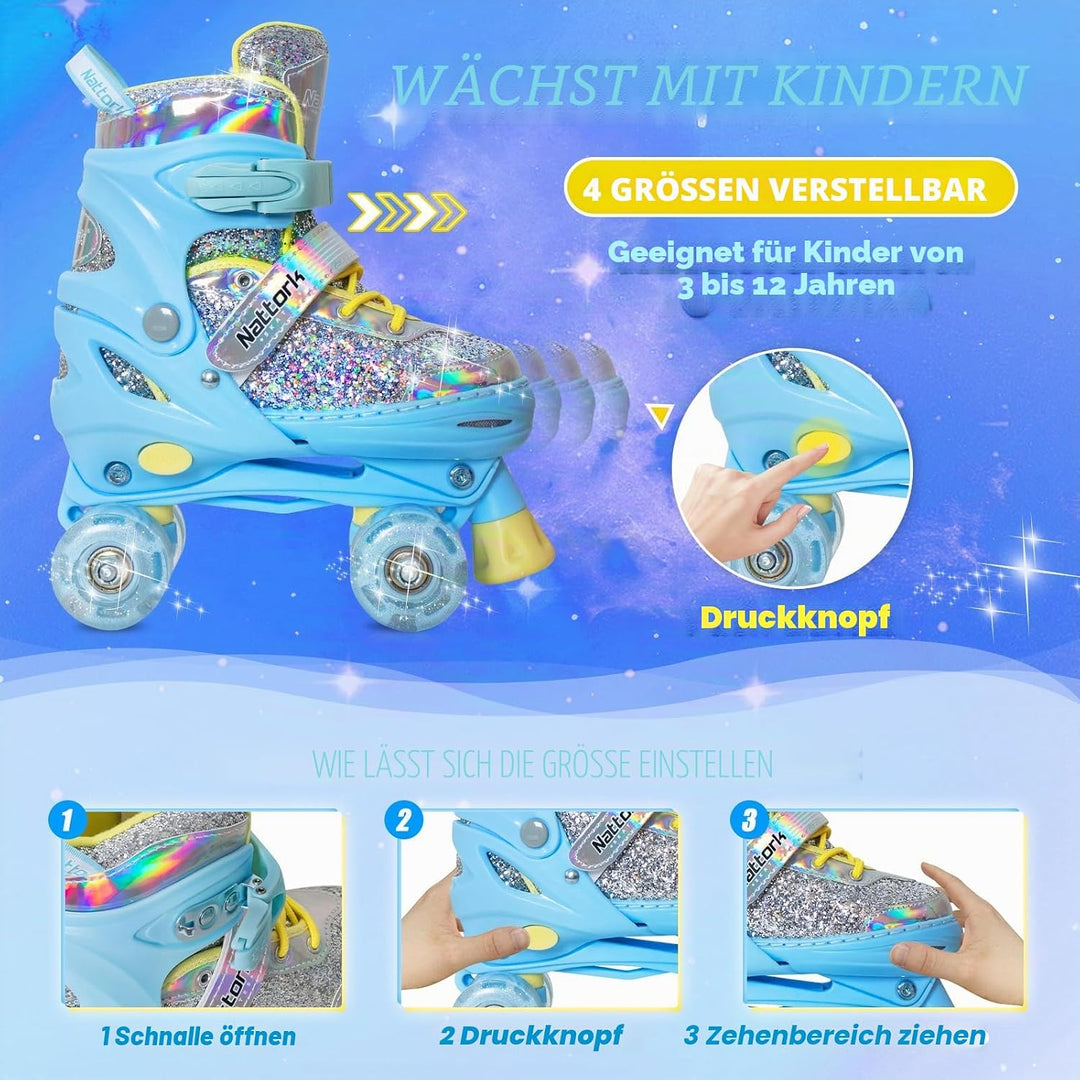 Nattork Kinder Rollschuhe, Rollschuhe Verstellbar mit 4 Grössen Einstellbare, Rollschuhe für Mädchen