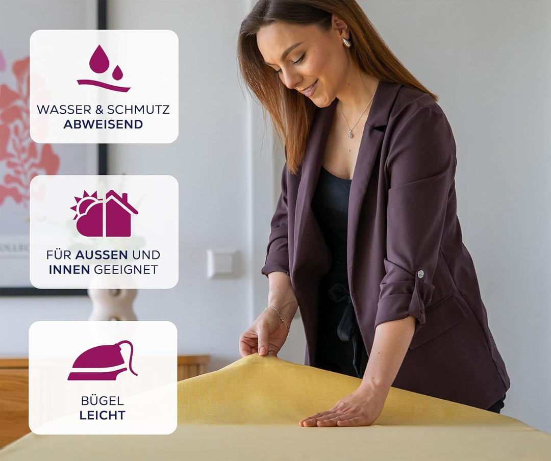 BEAUTEX fleckenabweisende und bügelfreie Tischdecke - Tischtuch mit Lotuseffekt - Tischwäsche in Lei