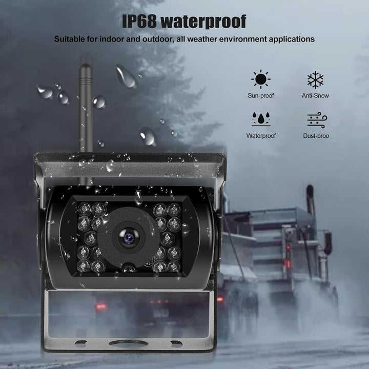 CAMECHO Rückfahrkamera Kabellos IP68 Wasserdicht Nachtsicht Weitwinkel Kamera mit 7 Zoll HD Monitor
