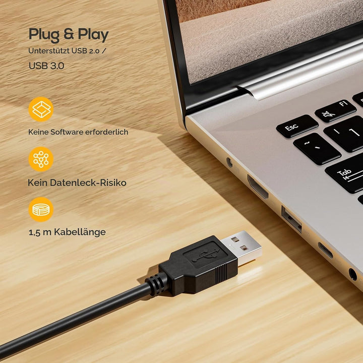 Nulaxy QHD 4K Webcam mit automatischer Lichtkorrektur, zwei geräuschunterdrückenden Mikrofonen, 1,5