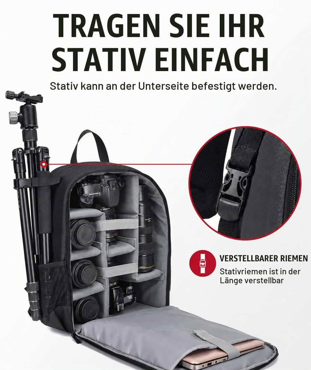 Cwatcun Kamerarucksack Camera Backpack Professioneller für spiegellose DSLR/SLR-Kamera, wasserdicht,