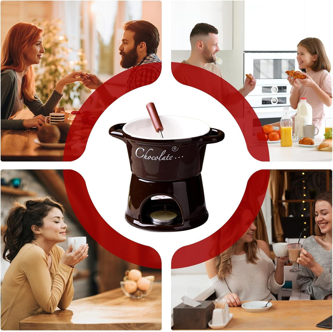 Keramike Schokofondue Tasse, 330ml, Butter Schokoladen Wärme Mit Gabeln, Schokobrunnen, Home Teelich