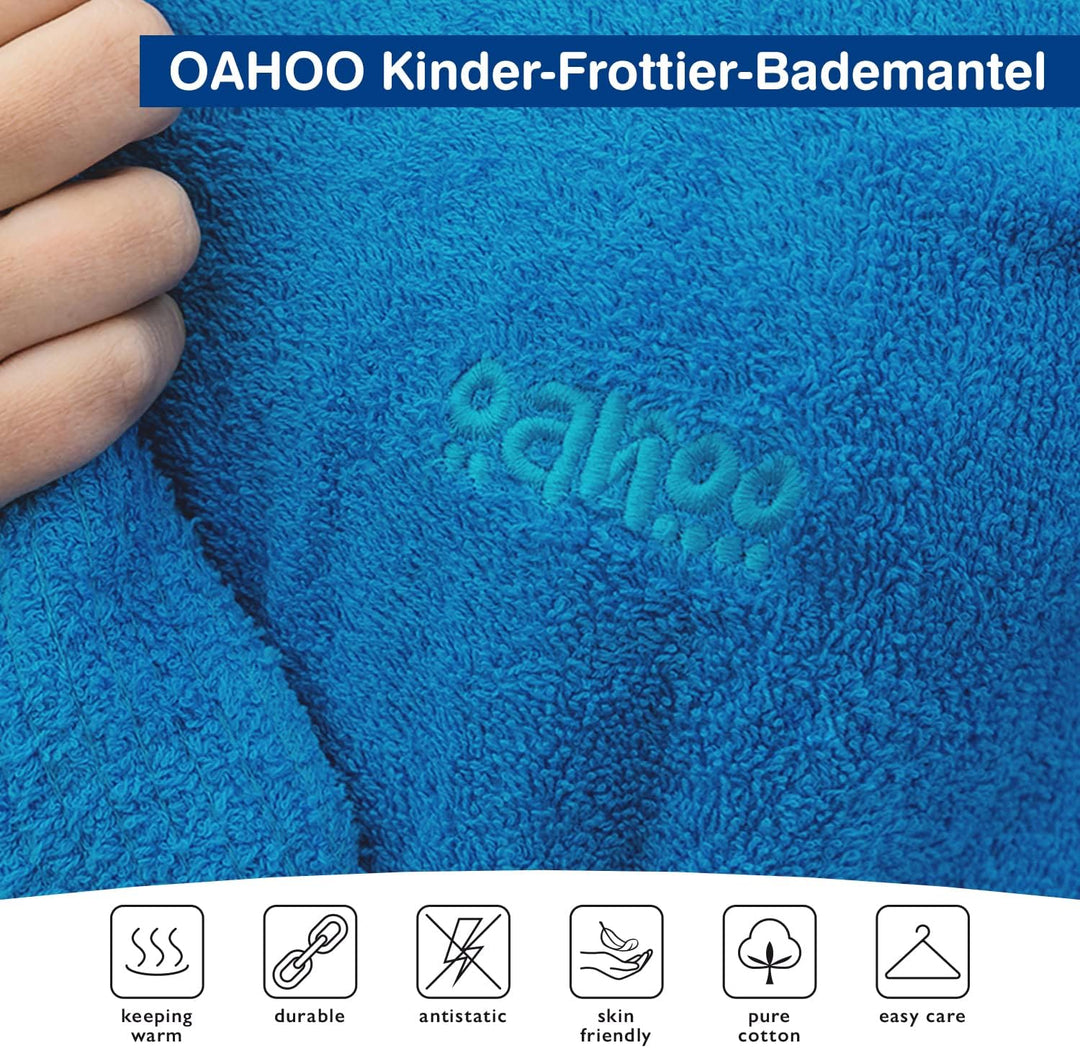 OAHOO Kinder Bademantel für Mädchen und Jungen (1 Stück) Baumwoll-Frottee mit Kapuze 122-128 Dresden