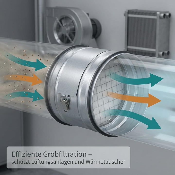 Easy Act Grobstaubfilter rund Ø 100 mm für Zuluft, Rohrfilter aus verzinktem Stahl zur Grobpartikel-