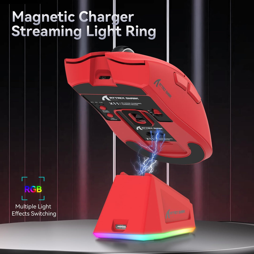 ATTACK SHARK X11 Gaming Mouse mit Magnetic Charging Dock, PixArt PAW3311 Gaming Sensor, BT/2.4G Wire