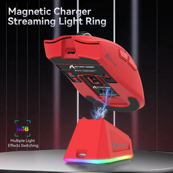 ATTACK SHARK X11 Gaming Mouse mit Magnetic Charging Dock, PixArt PAW3311 Gaming Sensor, BT/2.4G Wire