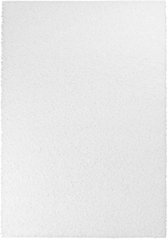 payé Teppich Wohnzimmer Hochflor - Weiss -150x150- Weich Langflor Shaggy Schlafzimmer Bettvorleger K