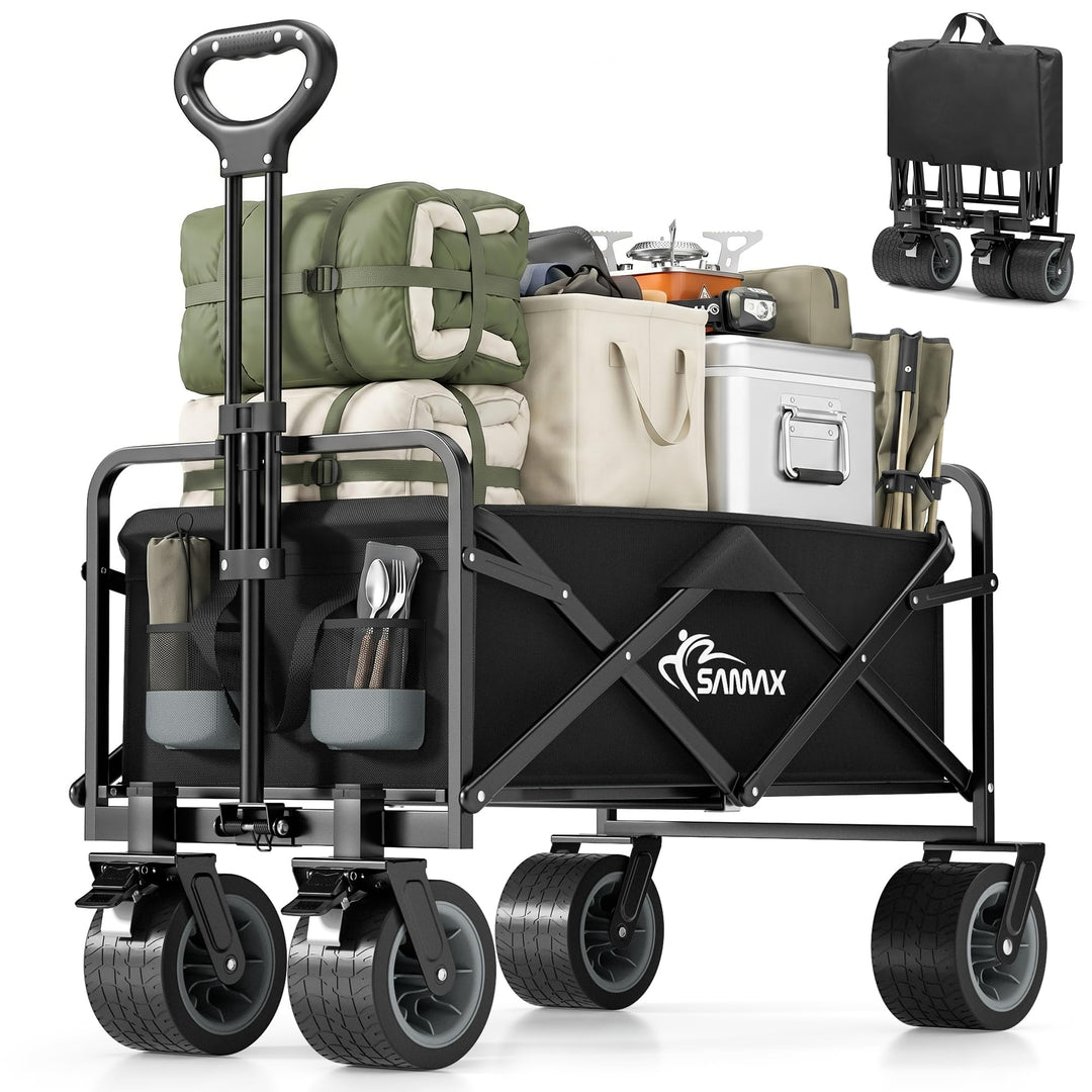 SAMAX Bollerwagen bis 200kg - 2in1 mit Bank - Faltbarer Handwagen Gartenwagen Strandwagen - Klappbar
