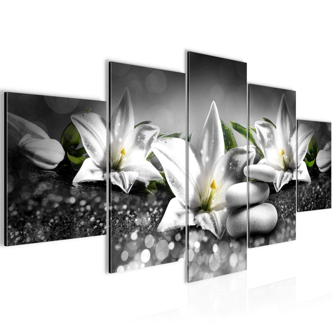 Runa Art Wandbilder Blumen Lilien 5 Teilig Bild auf Vlies Leinwand Deko Wohnzimmer Feng Shui Schwarz