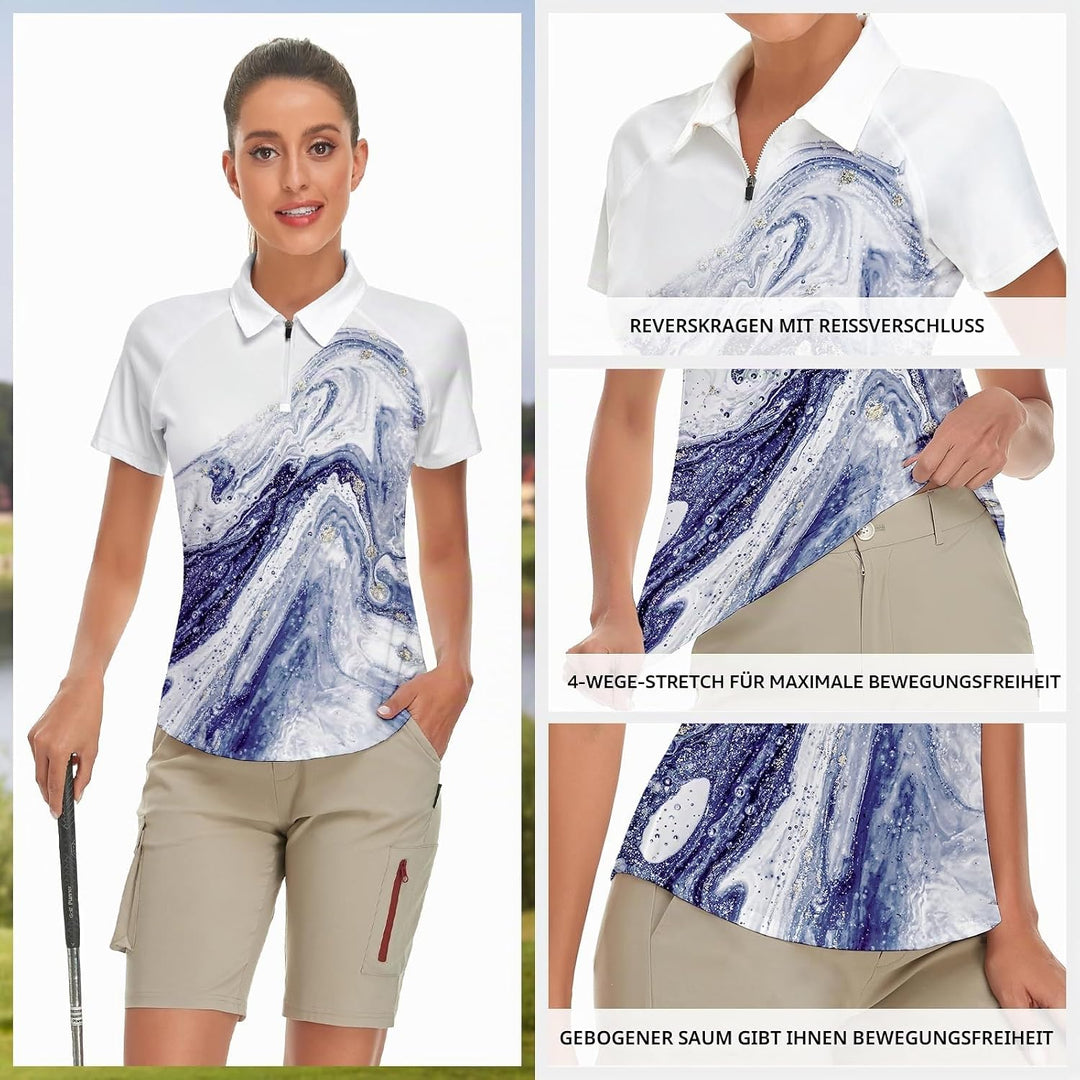 Soneven Atmungsaktiv Poloshirt Damen Leichtes Sportshirt Tailliert Karierte Bluse UPF 50+ Kurzarm 1/