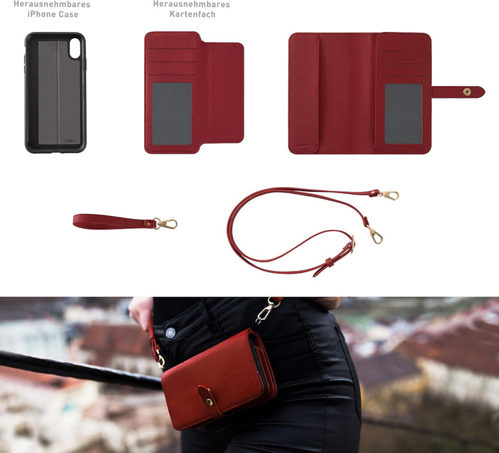 KMP GreenNu Prime Wallet passend für iPhone XS Max - Cherry red - Portemonnaie mit Handschlaufe und