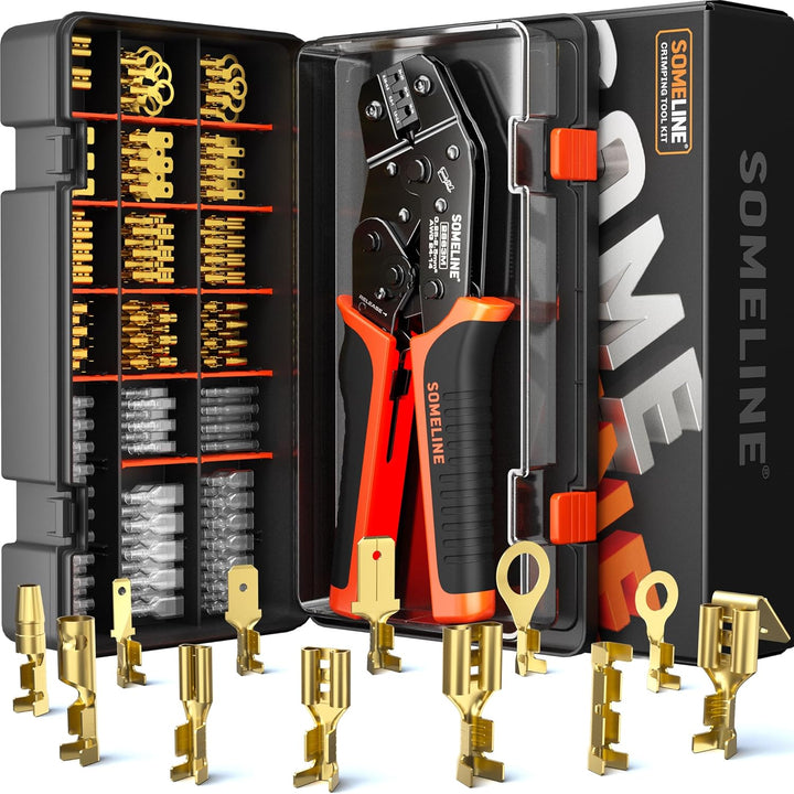 Crimpzange Flachsteckhülsen Set Crimpwerkzeug kabelschuhe mit 240 stück Spade Flachstecker für 0.25-