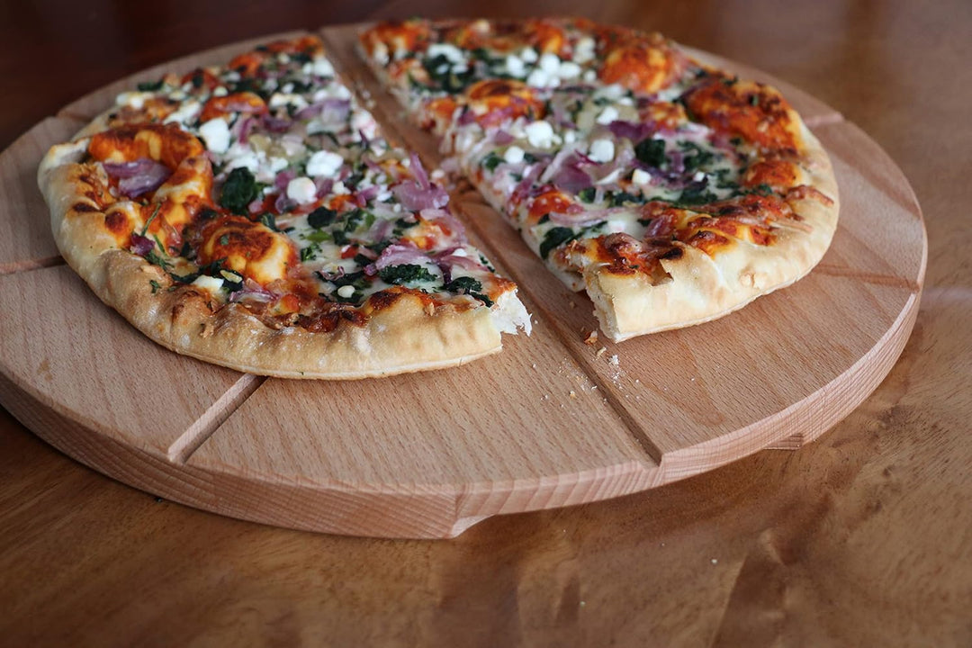 EFO Pizzateller Holz 40 cm | Pizzabrett gross aus langlebigem Buchenholz | Schneidebrett mit 8-fache