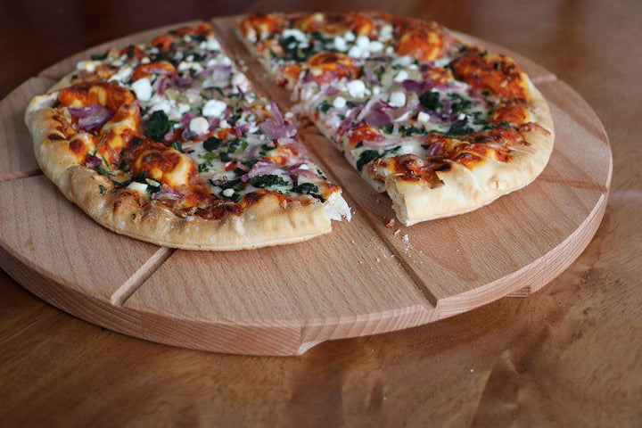 EFO Pizzateller Holz 40 cm | Pizzabrett gross aus langlebigem Buchenholz | Schneidebrett mit 8-fache