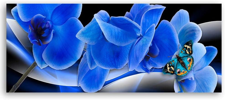 Feeby Wandbild Orchideen Druckbild Leinwandbild abstrakt Blau 120x40 cm Leinwandbild 120x40 cm Blau_