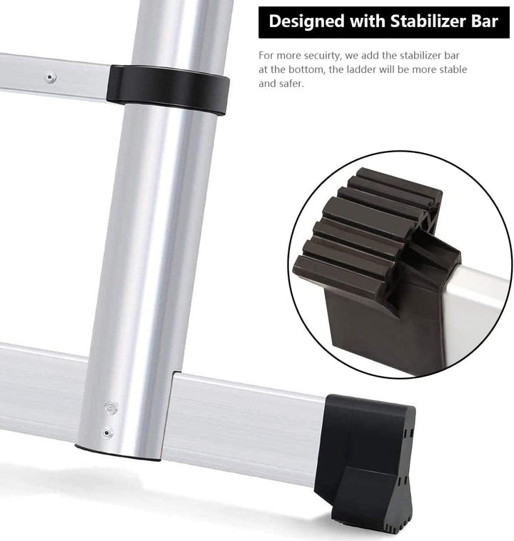 3,2M Teleskopleiter mit Stabilisator, Rutschfester Klappleiter Aluminium Ausziehleiter Mehrzweckleit