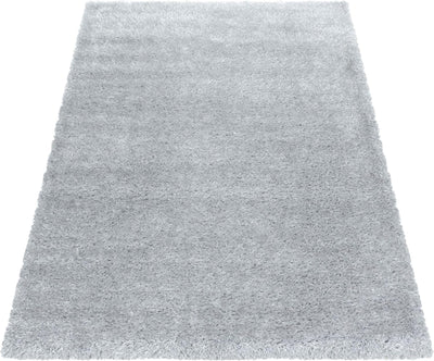 HomebyHome Shaggy Teppich Läufer Flur 60x110 cm - 50 mm Florhöhe Hochflor Wohnzimmerteppich Silber E