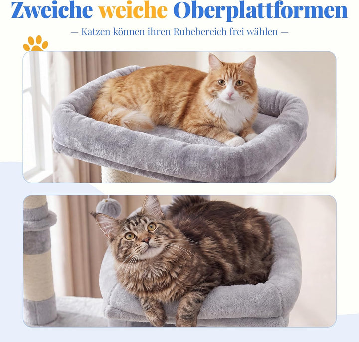 Hey-brother Kratzbaum, 188 cm Katzenbaum, XXL Kletterbaum mit 2 gross Plattform, 3 Höhlen, 2 Korb, P