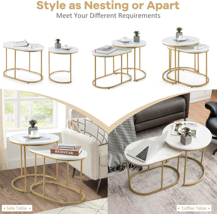 Giantex 2er Set Beistelltisch Marmor Gold, Couchtisch Sofatisch Verschiedene Grössen, Wohnzimmertisc
