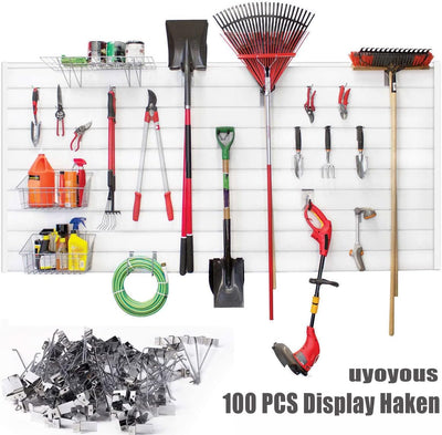 uyoyous Display Haken Lamellenwand Slatwall Hake 20CM, 100 Stück Pegboard Slatwall-haken Werkzeugwan