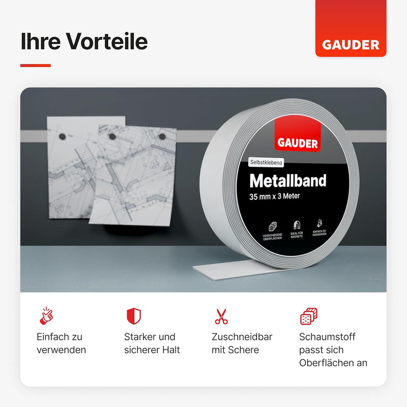 GAUDER Metallband selbstklebend I Ideal für Tonies®-Figuren & -Regale I Ferroband I Magnetband für M