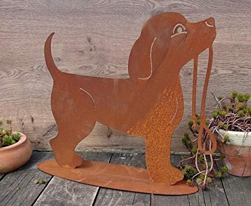 terracotta-toepfe-de Hund ca. 42 cm aus Metall Edelrost Rost Deko Dackel Jack Russel Pudel Tier Gart