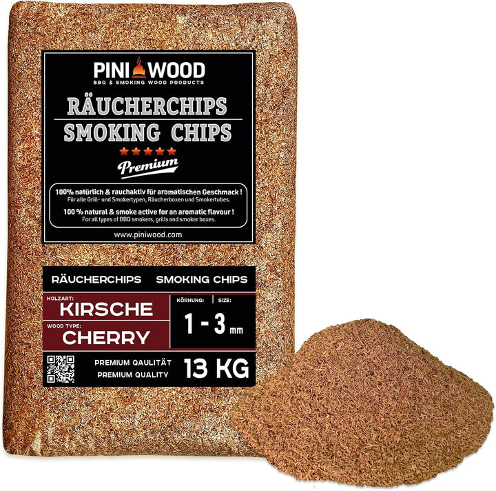 PINI 13 Kg Räucherchips Kirsche 1-3 mm Smoking Chips Räucherspäne