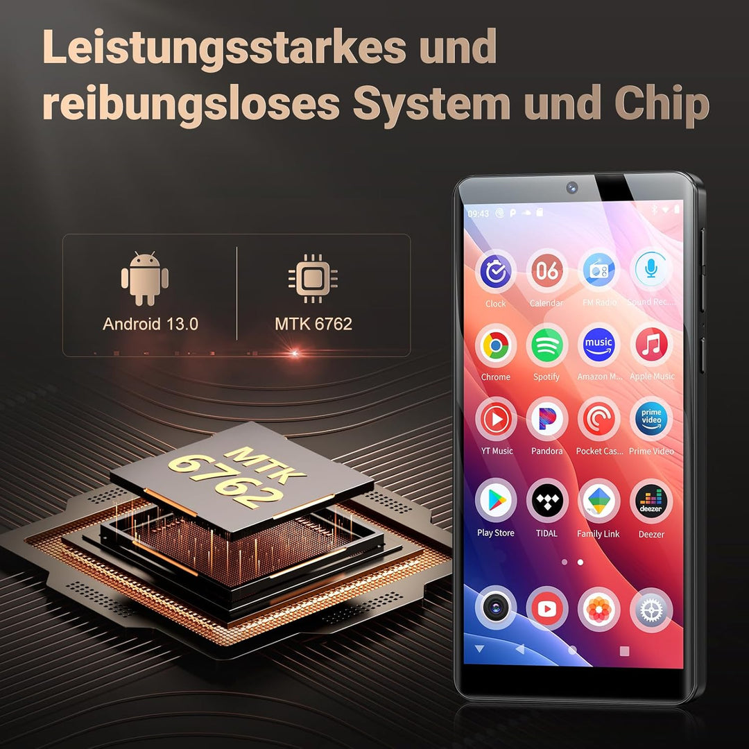 128GB MP3 Player mit Bluetooth WiFi und Kamera, Oilsky Android 13.0 Spotify MP3 Musik Player mit Lau
