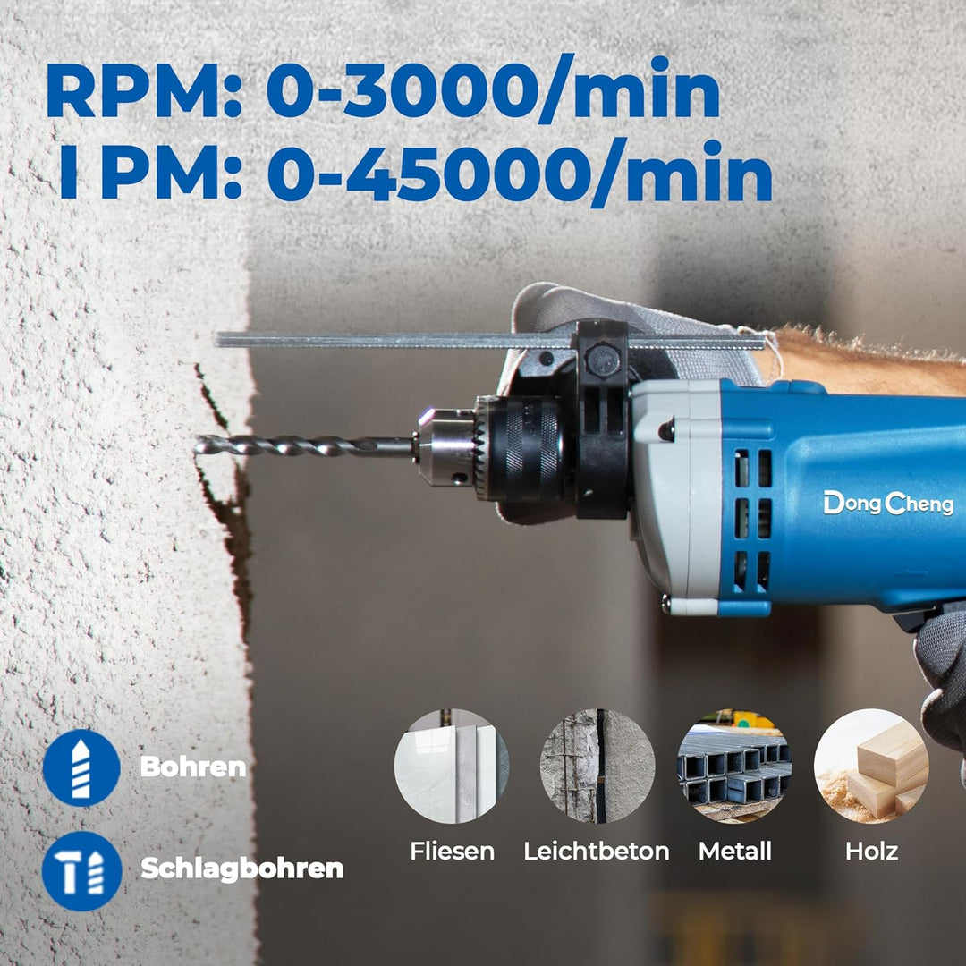 DongCheng Schlagbohrmaschine Bohrhammer 710W,13 mm Bohrfutter Schlagbohrer 45,000 IPM, 3000 RPM mit