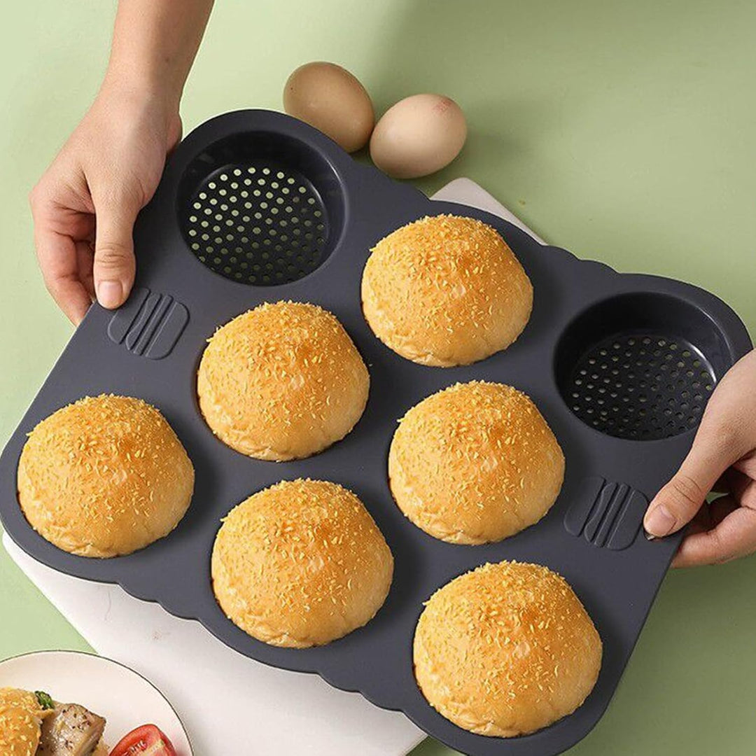 Silikon Backform für Burger Buns | Antihaft 8 Kavität Hamburger Brötchen Form | Wiederverwendbare Bu