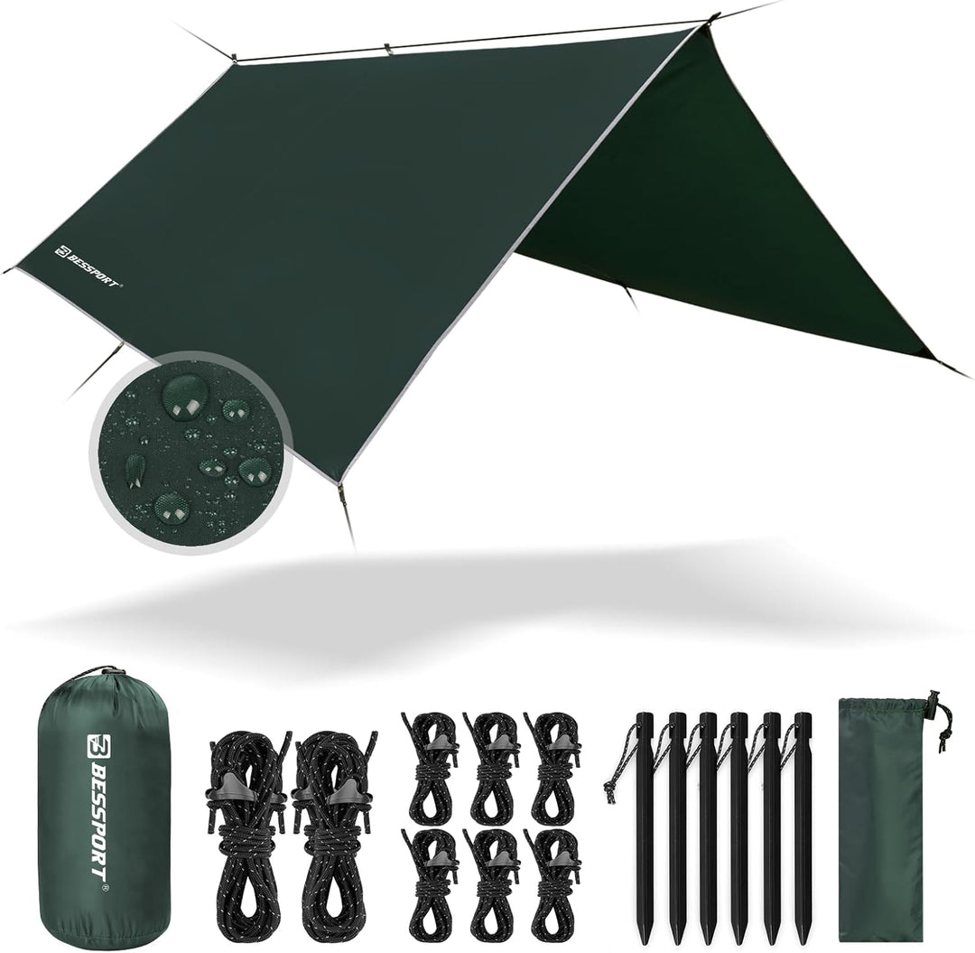 Bessport Zeltplane, Camping Zelt Tarp 3m x 3m/3m x 4m Wasserdicht PU3000 mm Tarp für Hängematte, mit