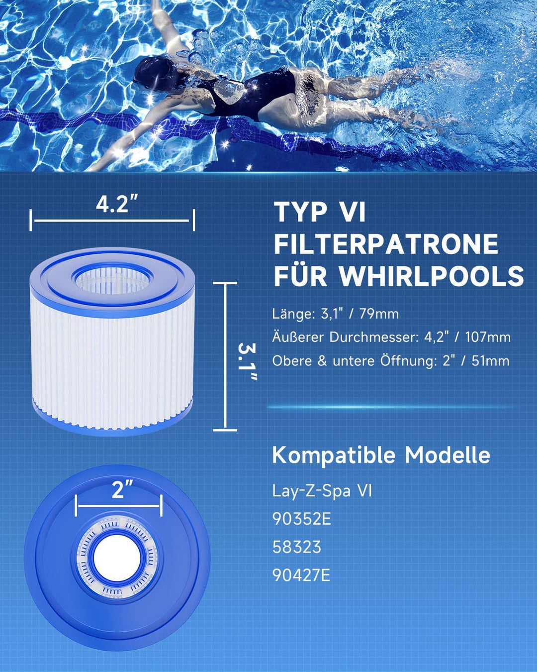 AQUALTRA Filter VI für Pool, Filterkartuschen Vl, Kompatibel mit Lay-Z Spa 90352E 58323E 58323 58324
