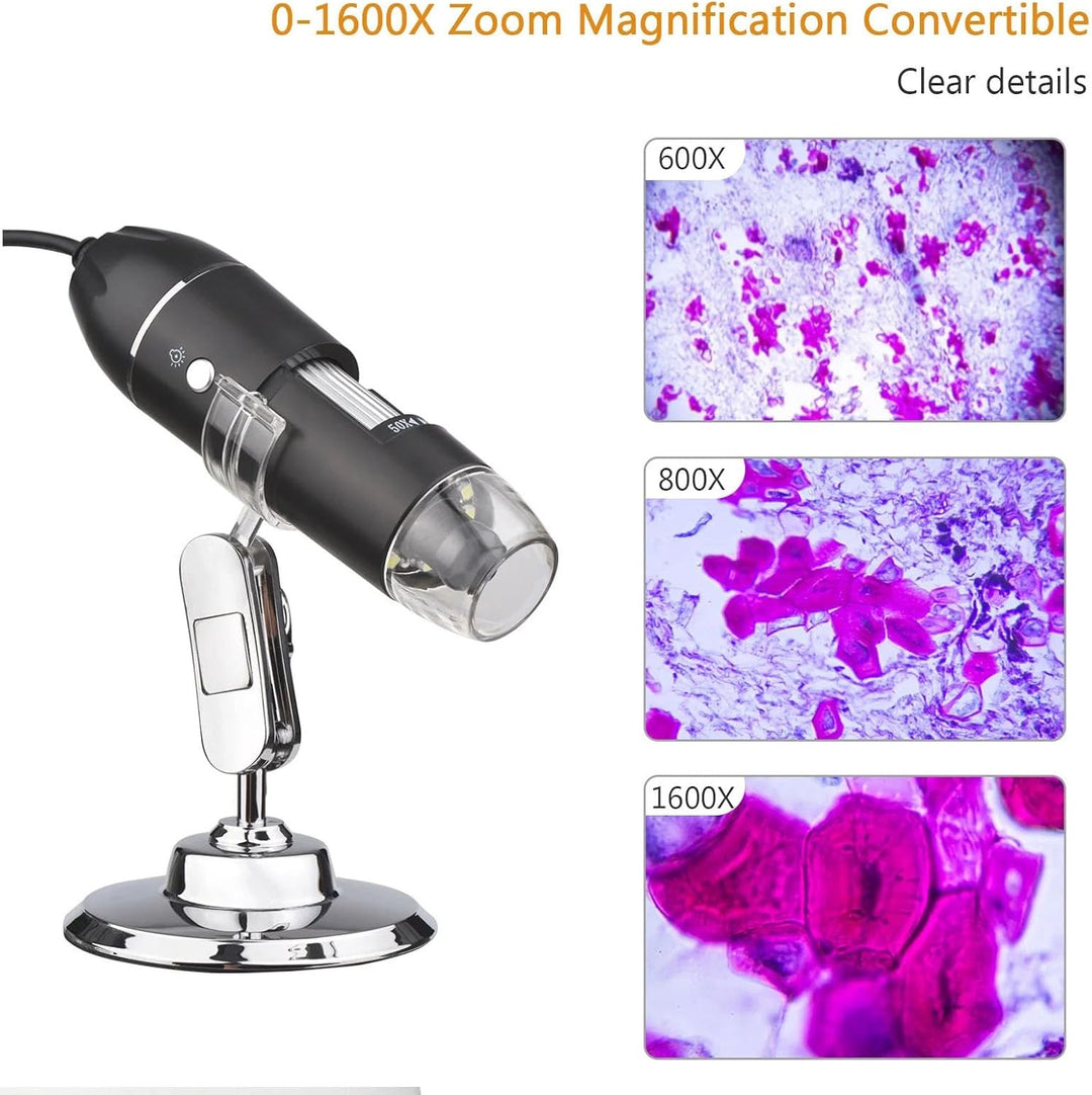 USB-Digitalmikroskop 50X-1600X | 8 LED-Beleuchtung | 360-Grad-Drehständer | Android-Kompatibilität |