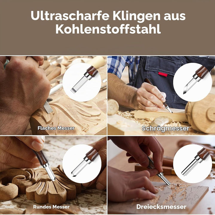 HOMCA Holz Schnitzwerkzeug Set, 23 in 1 Schnitzset mit 7 Schnitzmesser für Kinder&amp;Erwachsene, Holzwe
