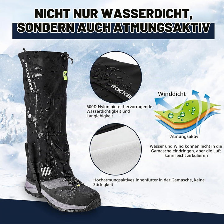 ROCKBROS Gamaschen Wasserdicht Warm Regengamaschen Schnee Gaiters zum Outdoor Wandern, Schneewandern
