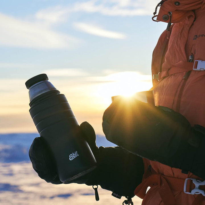 Esbit Isolierflasche Majoris mit Becher - Trinkflasche 500 ml aus Edelstahl in Schwarz - für warme u