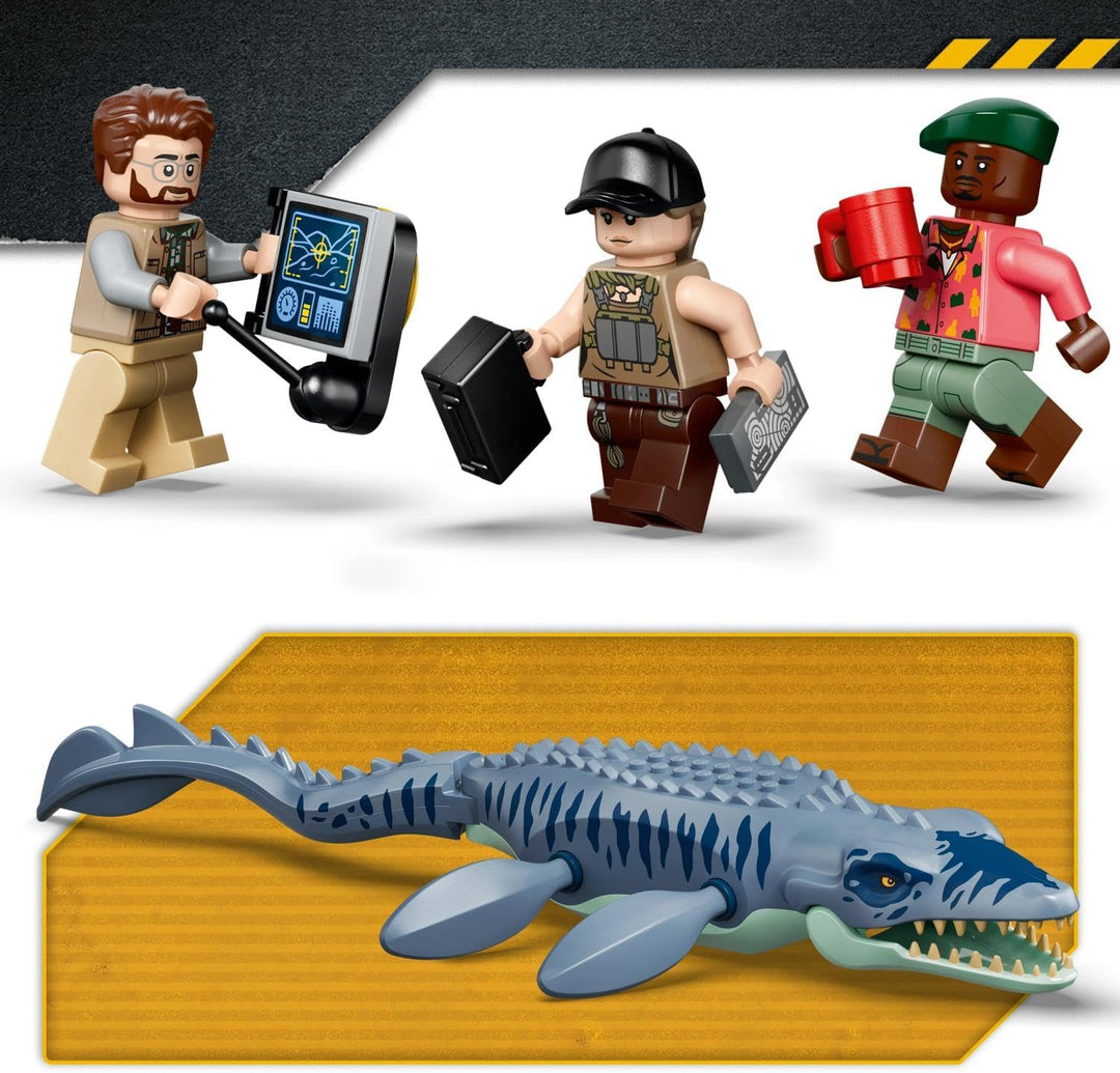 LEGO Jurassic World Mosasaurier-Angriff auf das Boot - Bauspielzeug - Spielset für Rollenspiele mit