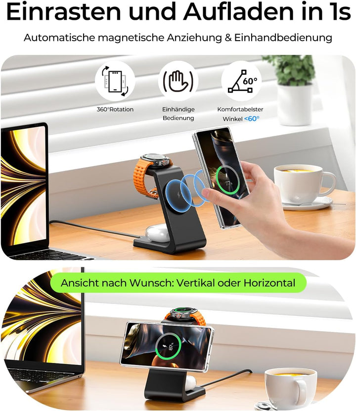 3 in 1 Magnetic induktive Ladestation für Samsung, Fast Mag-Safe Wireless Charger für Galaxy S25 Ult