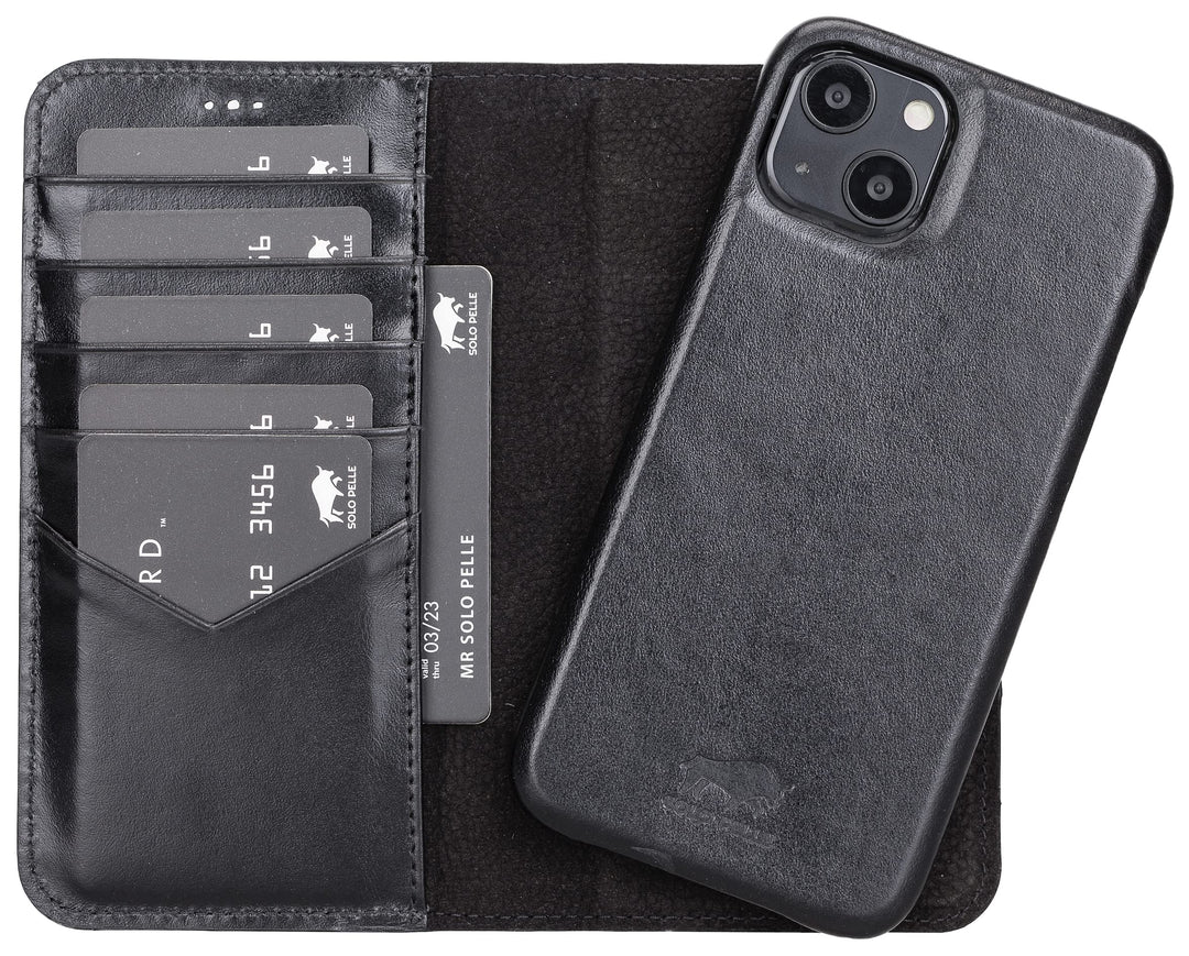 Solo Pelle Lederhülle kompatibel für iPhone 13 in 6.1 Zoll abnehmbare Hülle (2in1) inkl. Kartenfäche