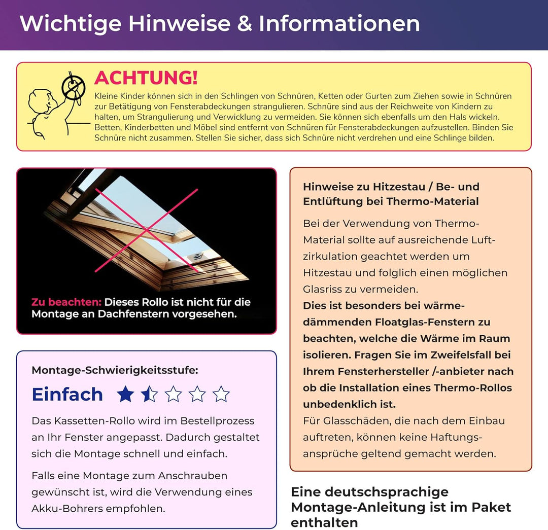 schattenfreu.de Doppelrollo mit Kassette nach Mass | Zum Ankleben ohne Bohren | Optional zum Anschra