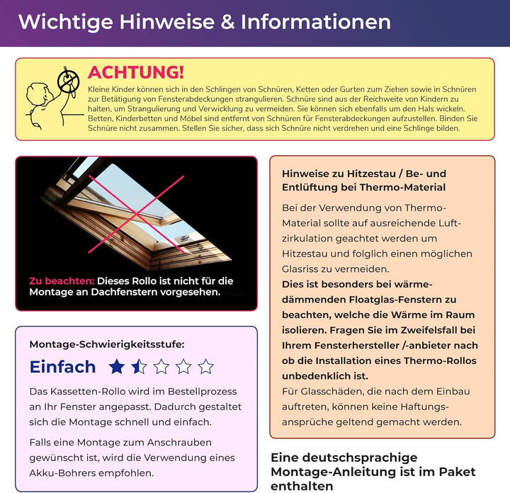 schattenfreu.de Doppelrollo mit Kassette nach Mass | Zum Ankleben ohne Bohren | Optional zum Anschra
