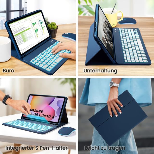 LAMA Tastaturhülle mit Maus für Samsung Galaxy Tab S6 Lite, Hülle mit Tastatur für Tab S6 Lite 10,4“