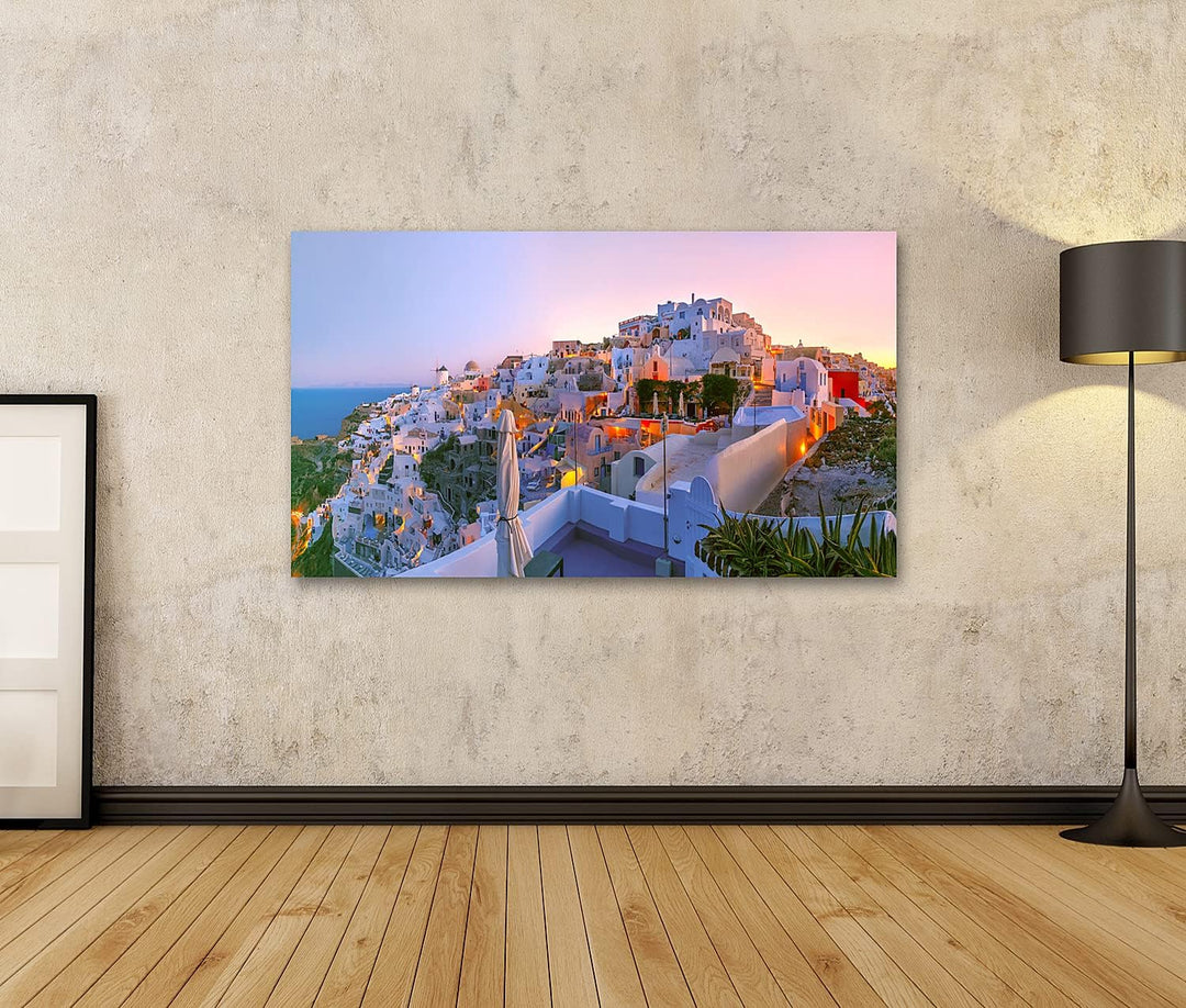 islandburner Bild auf Leinwand Oia Sonnenuntergang Santorini Griechenland Bilder Wandbilder Poster L