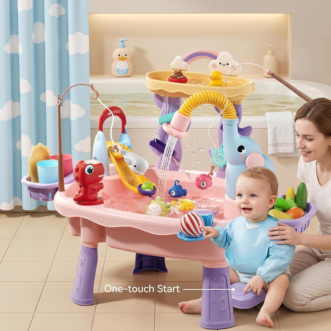 Wasserspieltisch Doppelschichtiger Wassertisch für Kinder mit Umlaufrutsche und sensorischem Angelsp