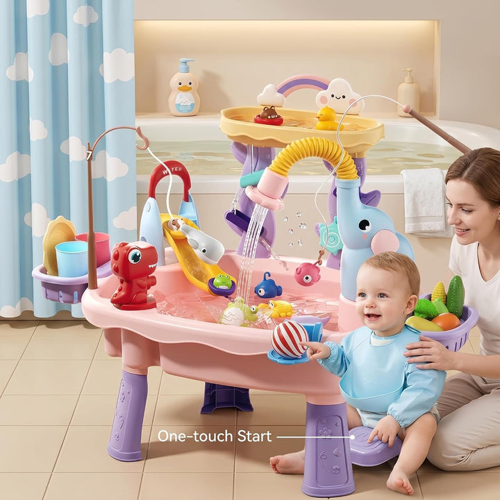 Wasserspieltisch Doppelschichtiger Wassertisch für Kinder mit Umlaufrutsche und sensorischem Angelsp