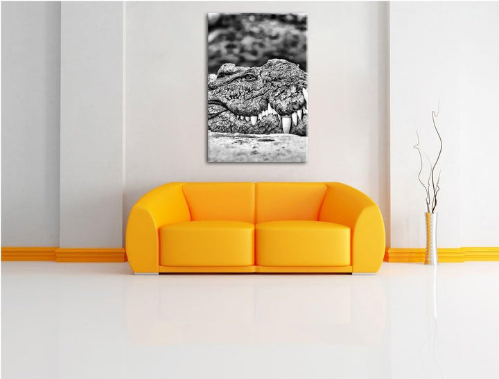 Pixxprint gigantisches Krokodil als Leinwandbild/Grösse: 100x70 / Wandbild/Kunstdruck/fertig bespann