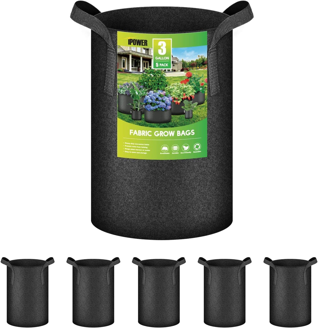 iPower 15L 5er-Pack Grow Bags Stoff Belüftungstöpfe Behälter mit Riemengriffen für Kindergarten und