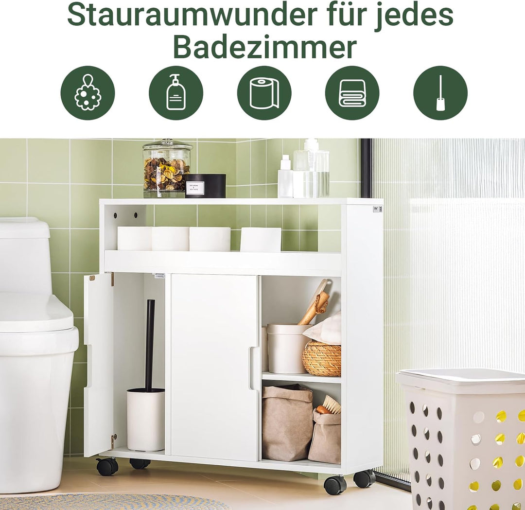 SoBuy BZR02-W Nischenschrank aus Holzwerkstoff, mit offener Ablage Badrollwagen Seitenschrank Badezi